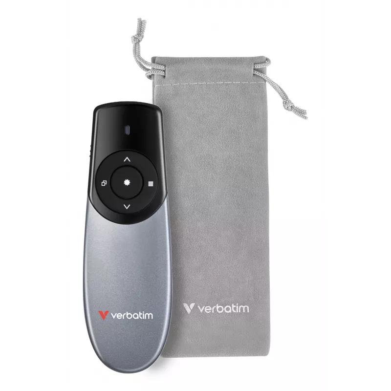 Verbatim Focus presentatore wireless con puntatore laser rosso, RF, USB, 30 m, nero, argento