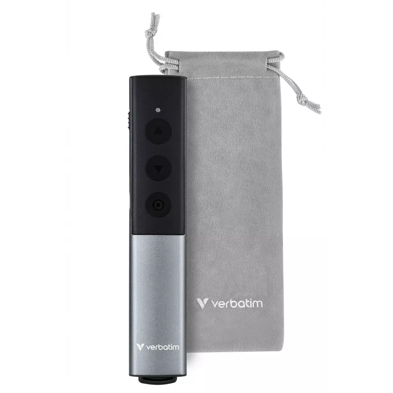 Verbatim Agenda presentatore wireless con puntatore laser rosso, RF, USB, 100 m, nero, argento