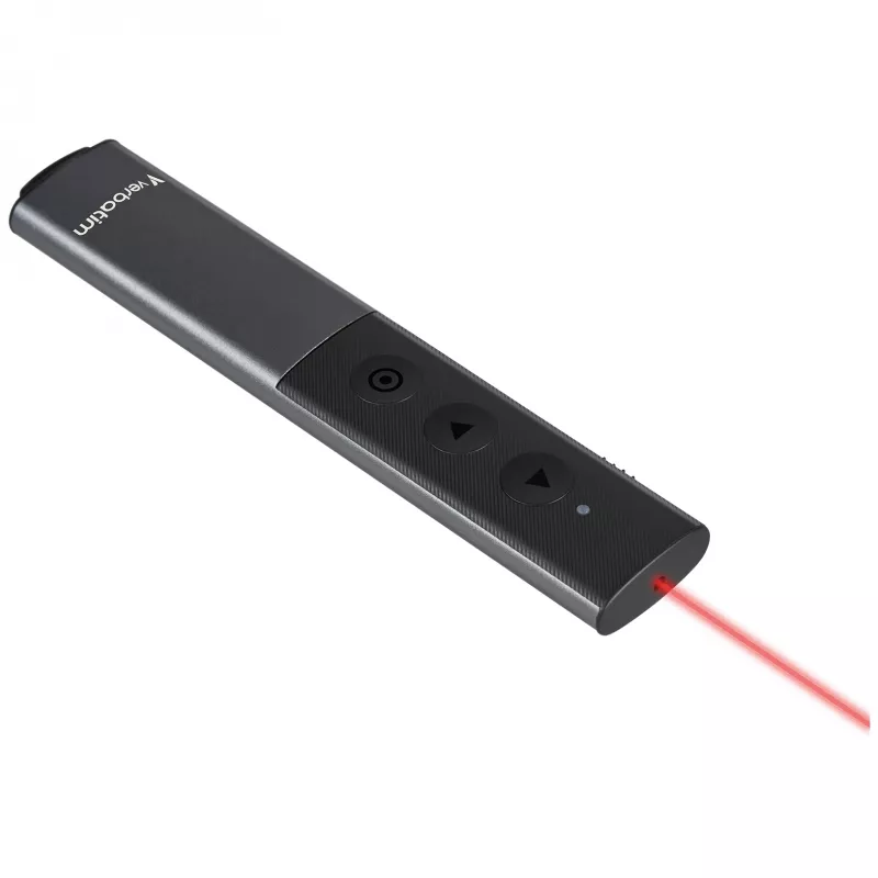 Verbatim Agenda presentatore wireless con puntatore laser rosso, RF, USB, 100 m, nero, argento