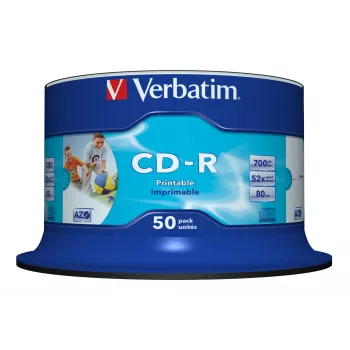 Verbatim CD-R AZO Wide Inkjet Printable no ID 700 MB 52x 50 pz.