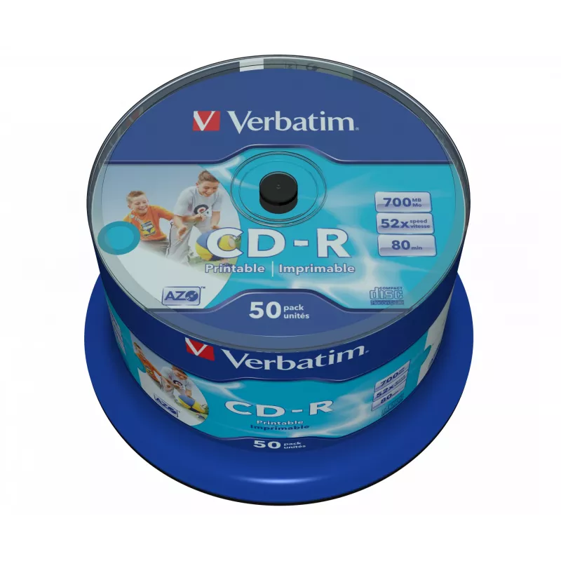 Verbatim CD-R AZO Wide Inkjet Printable no ID 700 MB 52x 50 pz.