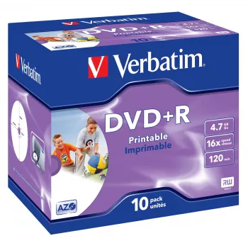Verbatim DVD+R Wide Inkjet Printable ID Brand, DVD+R, 120 mm, stampabile, custodia jewel, 10 pz., 4,7 GB