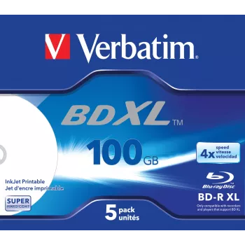Verbatim BD-R XL 100GB* 4x Wide Inkjet Printable 5 pezzi custodia Jewel Case
