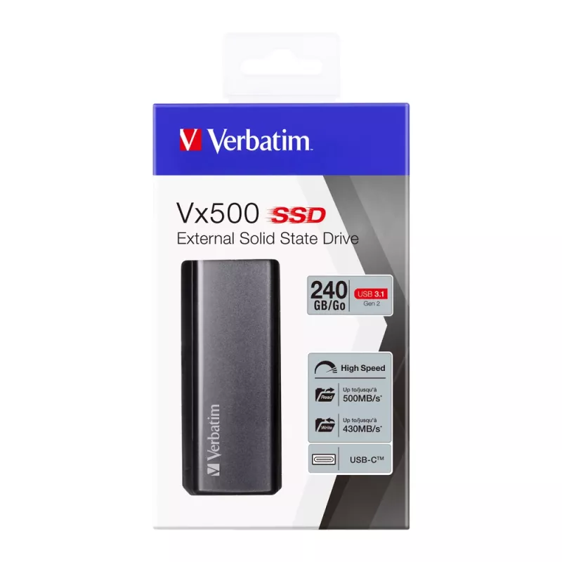 Verbatim Vx500 SSD esterna USB 3.1 Gen 2 240GB, 240 GB, USB Type-C, 3.2 Gen 2 (3.1 Gen 2), 500 MB/s, argento