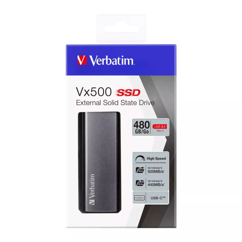 Verbatim Vx500 SSD esterna USB 3.1 Gen 2 480 GB, 480 GB, USB Type-C, 3.2 Gen 2 (3.1 Gen 2), 500 MB/s, argento