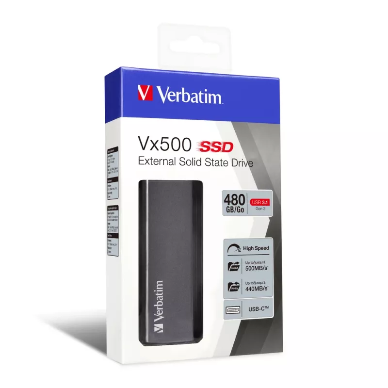 Verbatim Vx500 SSD esterna USB 3.1 Gen 2 480 GB, 480 GB, USB Type-C, 3.2 Gen 2 (3.1 Gen 2), 500 MB/s, argento