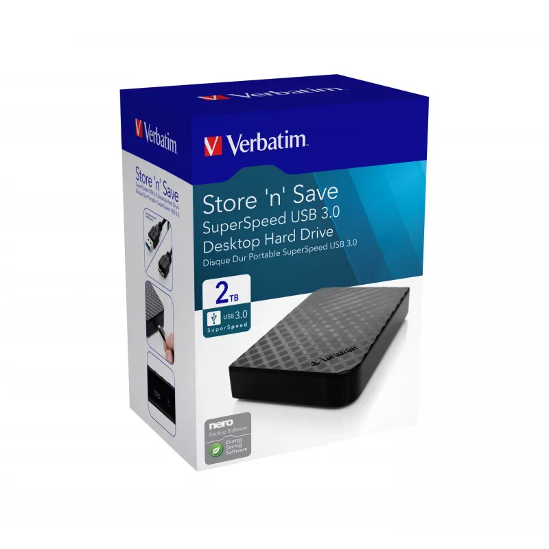 Verbatim Store 'n' Save 2TB USB 3.0, 2 TB, 3.2 Gen 1 (3.1 Gen 1), nero