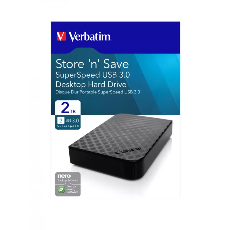 Verbatim Store 'n' Save 2TB USB 3.0, 2 TB, 3.2 Gen 1 (3.1 Gen 1), nero