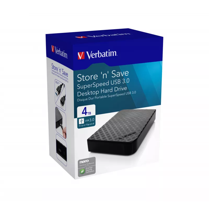 Verbatim Store 'n' Save 4TB USB 3.0, 4 TB, 3.2 Gen 1 (3.1 Gen 1), nero