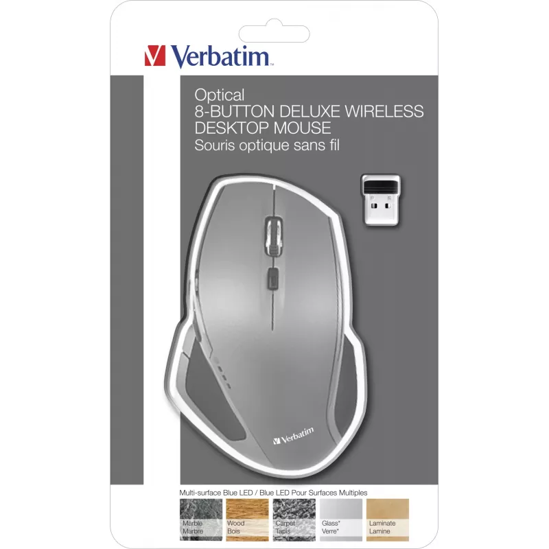 Verbatim 8-Button mouse wireless Blue LED, Blue LED, RF wireless, 1600 DPI, nero, grigio