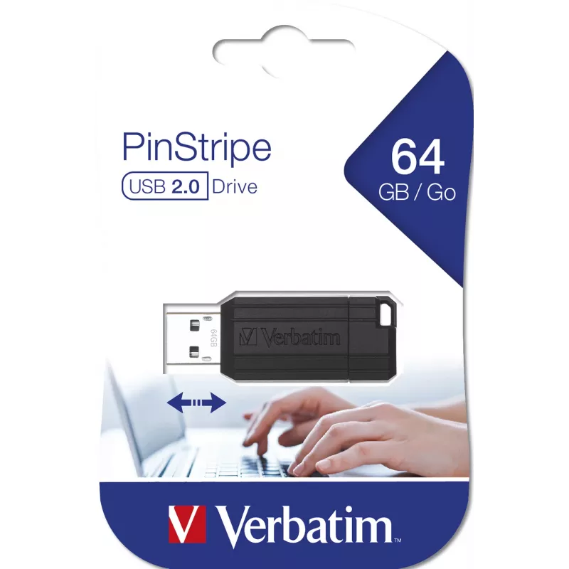 Verbatim PinStripe - Chiavetta USB 64 GB - nero, 64 GB, USB Type-A, 2.0, 10 MB/s, slide, nero