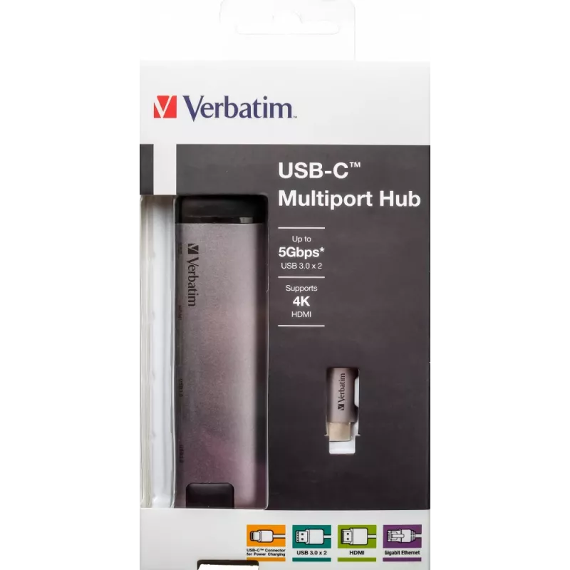 Verbatim 49141 dock per laptop/replicatore di porte USB 3.2 Gen 1 (3.1 Gen 1) Type-C nero, argento