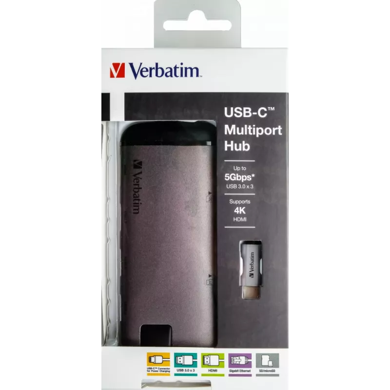 Verbatim 49142 dock per laptop/replicatore di porte USB 3.2 Gen 1 (3.1 Gen 1) Type-C nero, argento