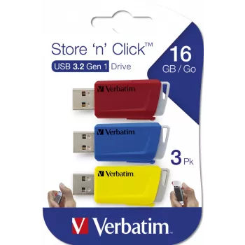 Verbatim Store 'n' Click - drive USB 2.0 3.2 GEN1 - 3x16 GB - rosso/blu/giallo