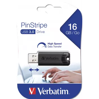 Verbatim PinStripe 3.0 - chiavetta USB 3.0 16 GB - nero, 16 GB, USB Type-A, 3.2 Gen 1 (3.1 Gen 1), Slide, 7 g, nero
