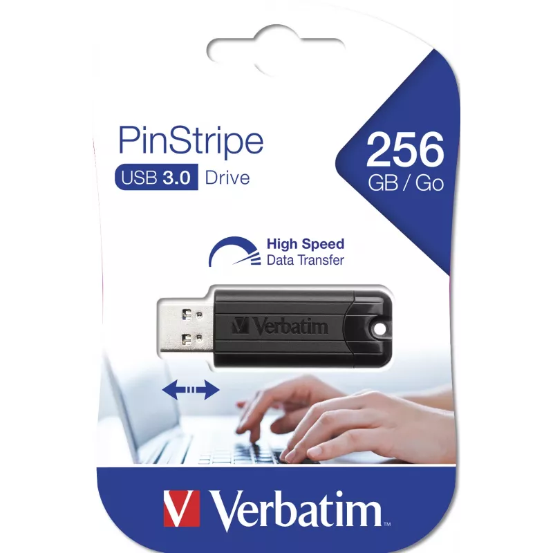 Verbatim PinStripe 3.0 - drive USB 3.0 256 GB - nero, 256 GB, USB Type-A, 3.2 Gen 1 (3.1 Gen 1), Slide, 7 g, nero