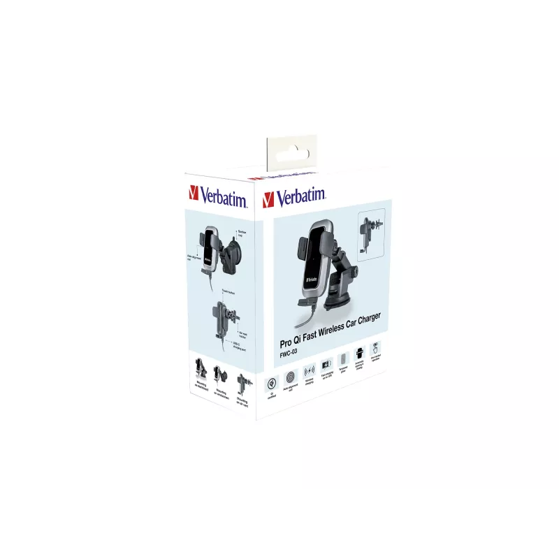 Verbatim FWC-03 Pro Qi caricabatterie auto wireless rapido retail nero