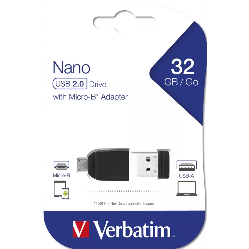 Verbatim Nano - chiavetta USB 2.0 con adattatore Micro USB 32 GB - nero