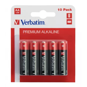 Verbatim batterie AA alcaline, batteria usa e getta, AA, alcalina, 1,5 V, 10 pezzi, nero, rosso