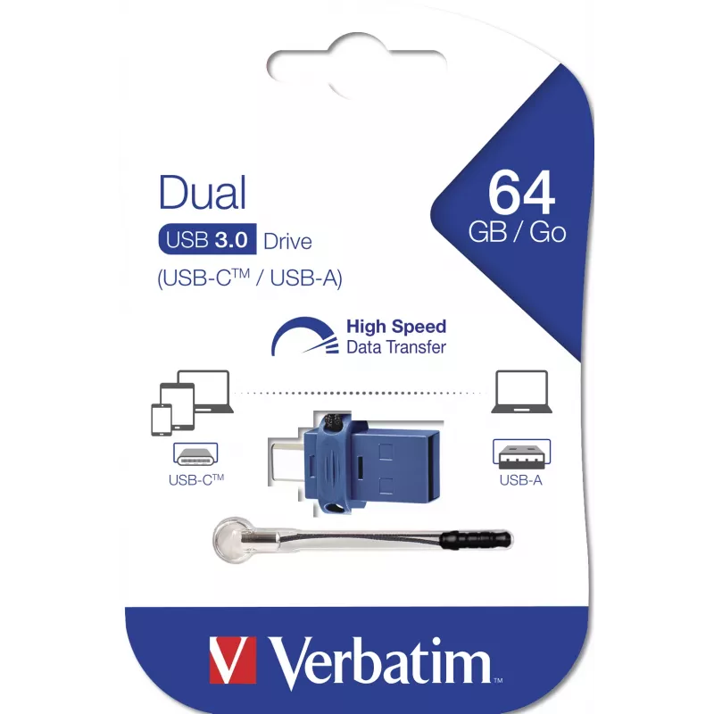 Verbatim Dual - unità USB 3.0 64 GB - USB-C / USB-A - blu
