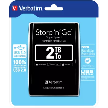 Verbatim Store 'n' Go disco rigido portatile USB 3.0 2 TB nero, 2 TB, 3.2 Gen 1 (3.1 Gen 1), 5400 RPM, nero