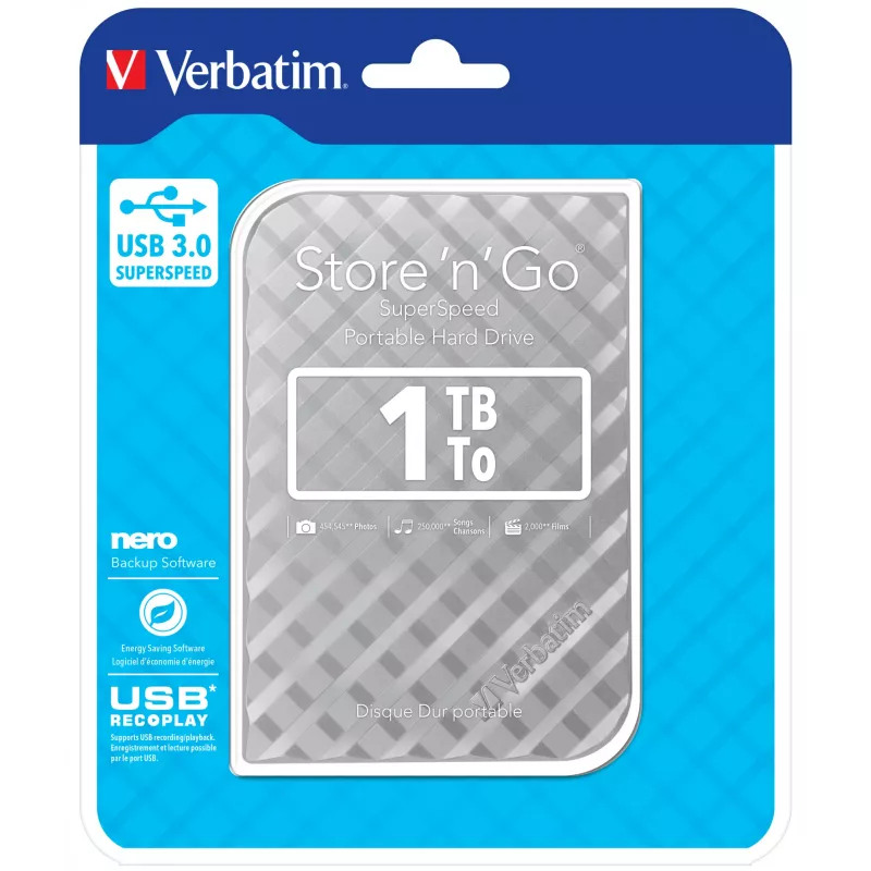 Verbatim Store 'n' Go disco rigido USB 3.0 1TB argento