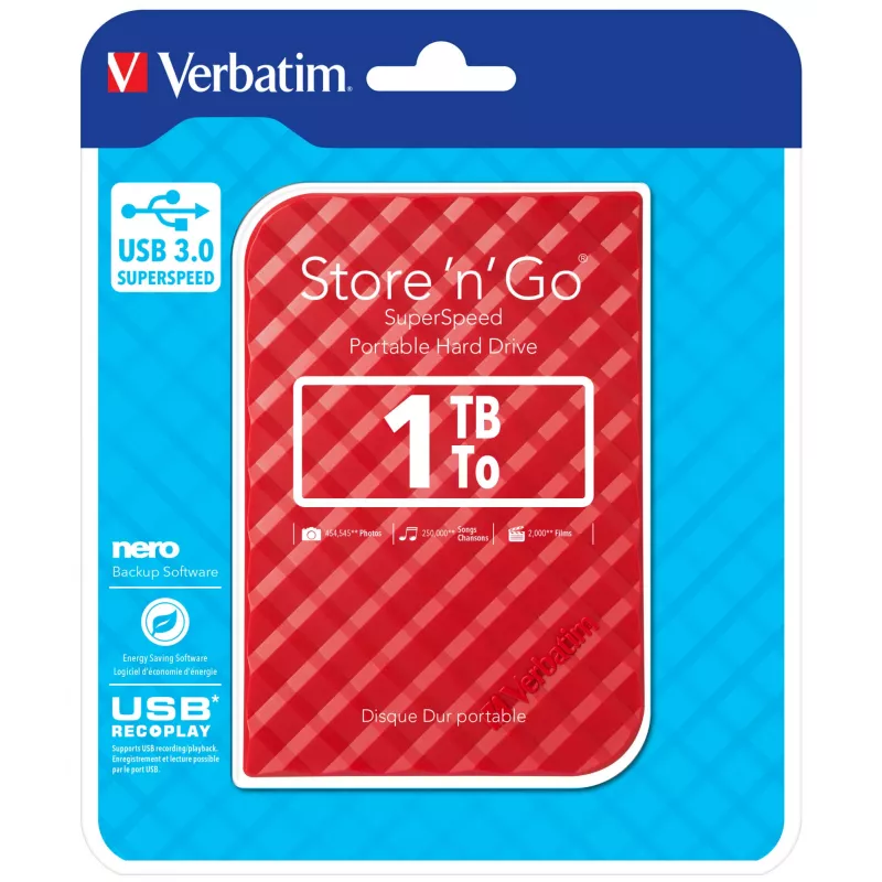 Verbatim Store 'n' Go disco rigido USB 3.0 1 TB rosso
