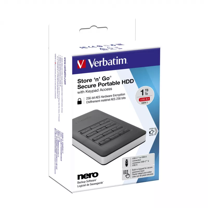 Verbatim Store 'n' Go Secure HDD portatile con accesso tramite tastiera 2TB