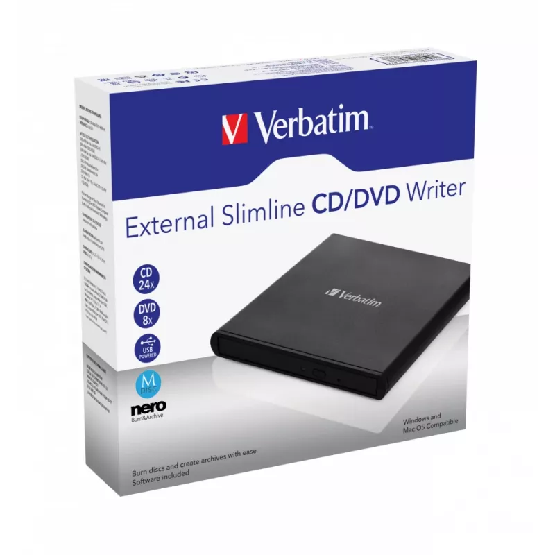 Verbatim External Slimline masterizzatore CD/DVD unità ottica DVD±RW nero