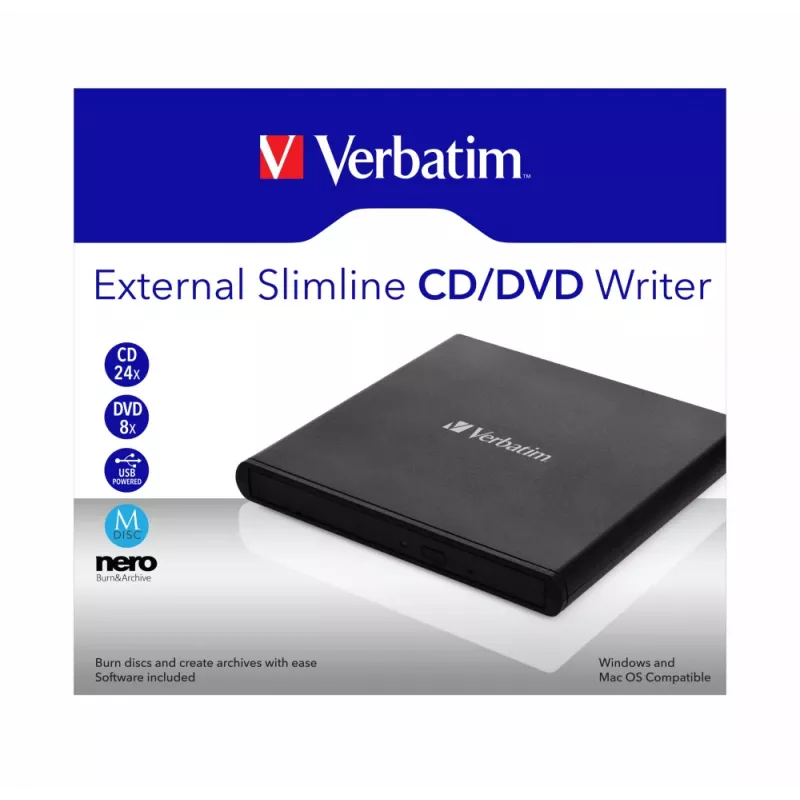 Verbatim External Slimline masterizzatore CD/DVD unità ottica DVD±RW nero