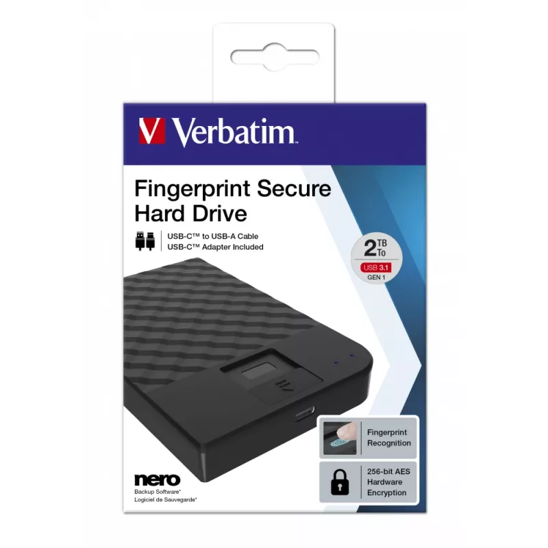 Verbatim Fingerprint Secure disco rigido portatile 2TB, 2 TB, 3.2 Gen 1 (3.1 Gen 1), nero