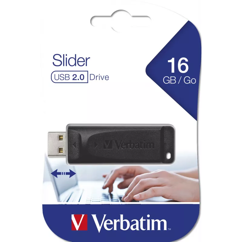 Verbatim Slider - Chiavetta USB 16 GB - nero, 16 GB, USB Type-A, 2.0, 10 MB/s, Slide, nero