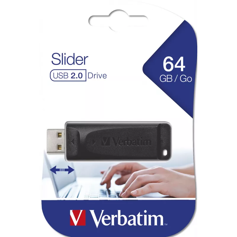 Verbatim Slider - Chiavetta USB 64 GB - nero, 64 GB, USB Type-A, 2.0, 10 MB/s, Slide, nero