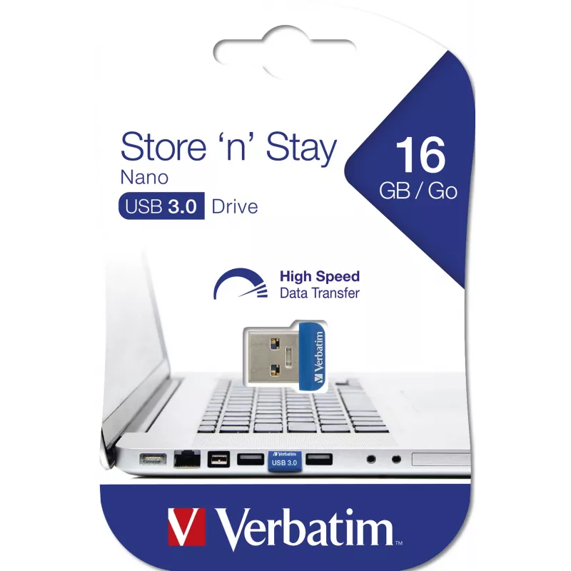 Verbatim Store 'n' Stay NANO - Chiavetta USB 3.0 16 GB - blu, 16 GB, USB Type-A, 2.0, cappuccio, 3 g, blu