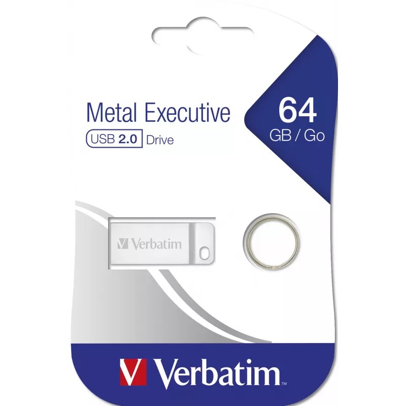 Verbatim Metal Executive – Chiavetta USB 64 GB – argento, 64 GB, USB Type-A, 2.0, senza cappuccio, 3,6 g, argento