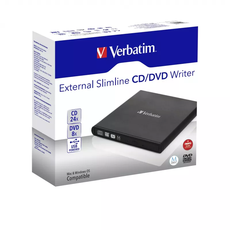 Verbatim Slimline unità ottica CD/DVD DVD-RW nero