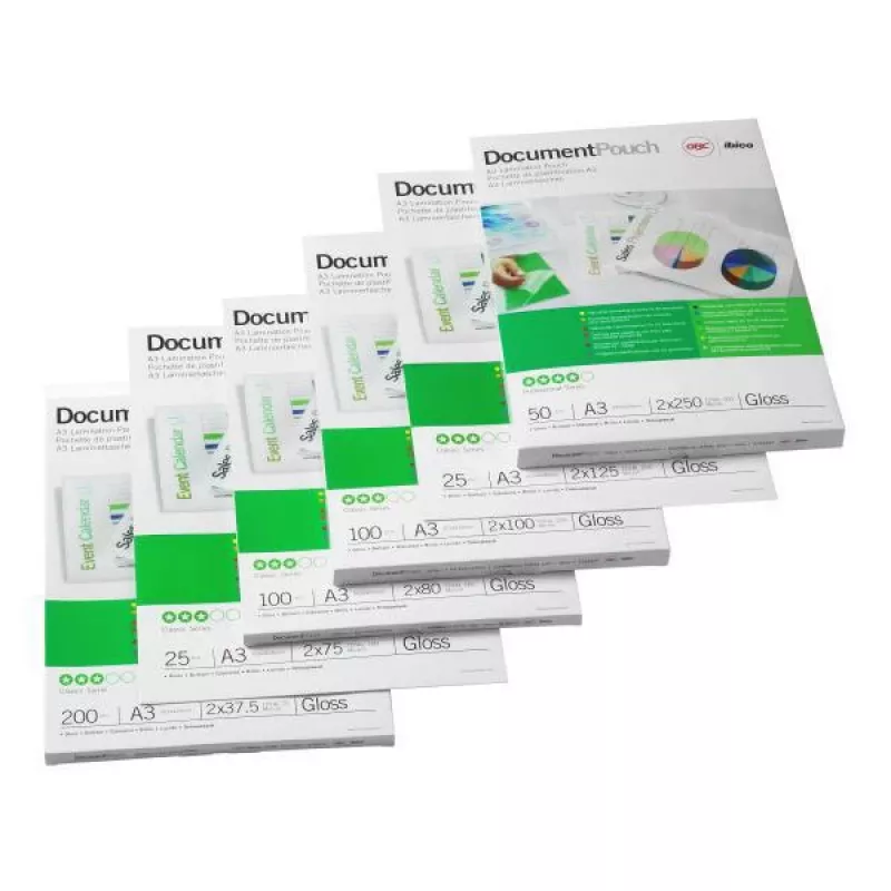 Pellicole plastificatrici GBC A3 75 micron, lucide, trasparenti, A3, 303 mm, 0,15 mm, 426 mm