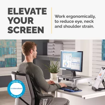 Fellowes supporto per monitor con 5 regolazioni in altezza - rialzo per monitor Office Suites con vano portaoggetti - supporto per monitor ergonomico regolabile per computer - peso max 36 kg/dimensione max 28