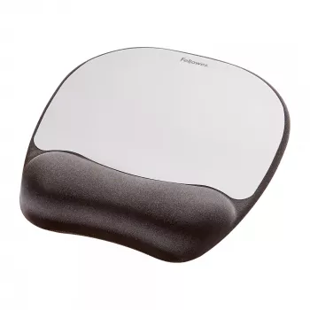 Fellowes Mouse Mat Wrist Support - tappetino mouse in memory foam con cuscinetto in schiuma morbida - tappetino mouse ergonomico per computer, laptop, uso in home office - compatibile con mouse laser e ottici - argento