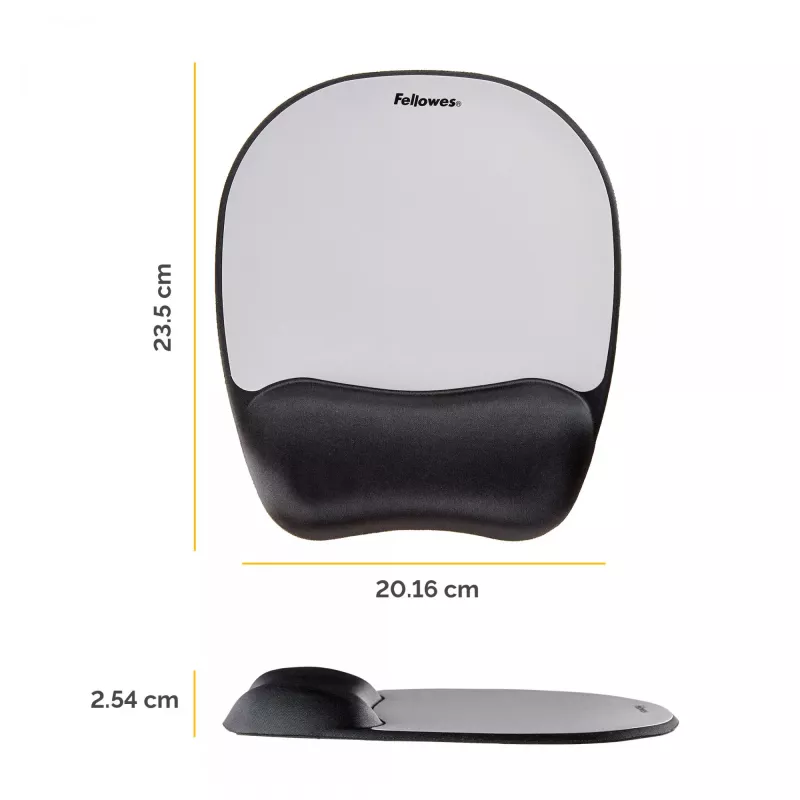 Fellowes Mouse Mat Wrist Support - tappetino mouse in memory foam con cuscinetto in schiuma morbida - tappetino mouse ergonomico per computer, laptop, uso in home office - compatibile con mouse laser e ottici - argento