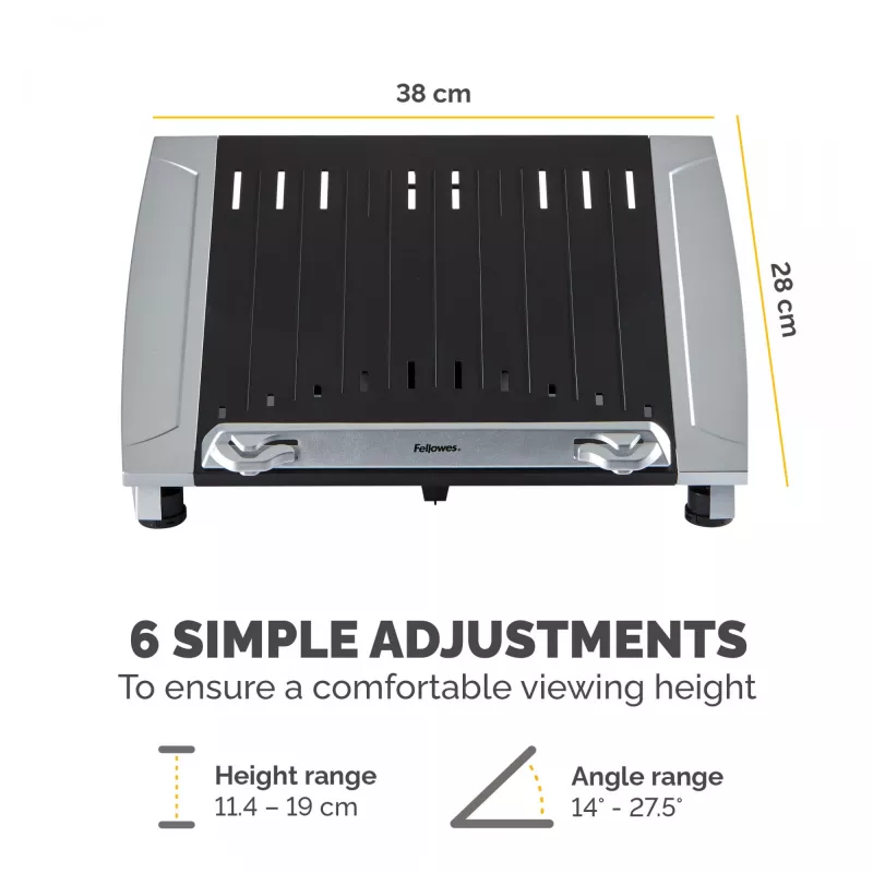 Fellowes supporto per laptop da scrivania – Office Suites Plus supporto per laptop regolabile per casa e ufficio – rialzo per laptop con 5 regolazioni in altezza – dimensione max schermo 17