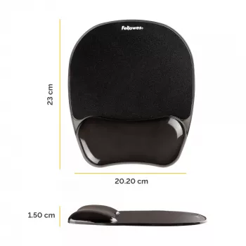 Tappetino mouse Fellowes Crystals Gel con poggiapolsi in gel, nero, 202×230 mm, 340 g