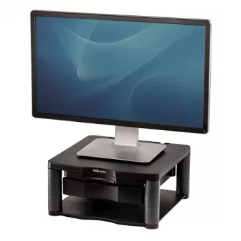 Fellowes supporto per monitor con 3 regolazioni in altezza – Premium Monitor Riser Plus con gestione cavi – supporto per monitor ergonomico regolabile per computer – peso max 36 kg / dimensione max 21