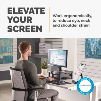 Fellowes supporto per monitor con 3 regolazioni in altezza – Premium Monitor Riser Plus con gestione cavi – supporto per monitor ergonomico regolabile per computer – peso max 36 kg / dimensione max 21