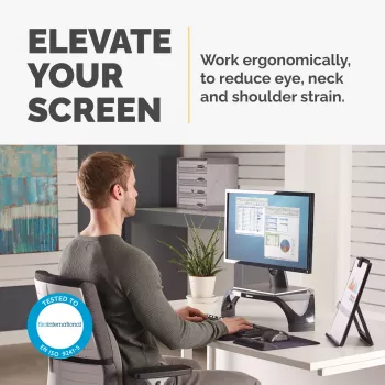 Fellowes supporto per monitor con 3 regolazioni in altezza - Smart Suites rialzo per monitor - Supporto per monitor regolabile ergonomicamente per computer - Peso max 10 kg/Dimensione max 21 pollici - Nero