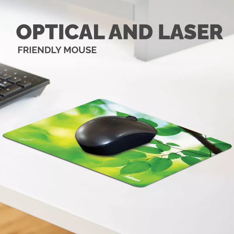 Fellowes Earth Series tappetino mouse Leaves, verde, immagine, plastica, gomma, base antiscivolo