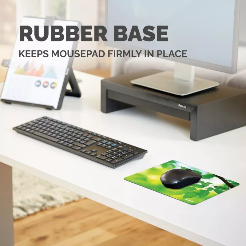 Fellowes Earth Series tappetino mouse Leaves, verde, immagine, plastica, gomma, base antiscivolo