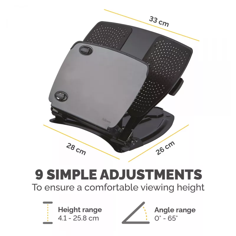 Fellowes Professional Series postazione per laptop, nero, metallo, 85 - 245 mm, 400 mm, 58 mm, 341 mm