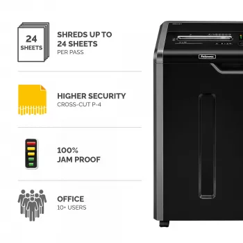 Fellowes distruggidocumenti 325Ci 24 fogli distruggidocumenti a taglio particelle con contenitore da 83 litri, alto livello di sicurezza P4