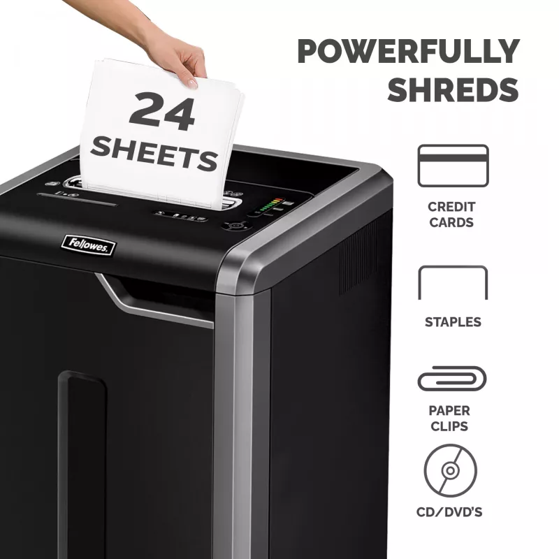 Fellowes distruggidocumenti 325Ci 24 fogli distruggidocumenti a taglio particelle con contenitore da 83 litri, alto livello di sicurezza P4